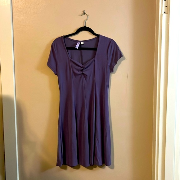 Alya Purple Ruched Front Short Sleeve Panel Swing Dress M - Picture 1 of 11